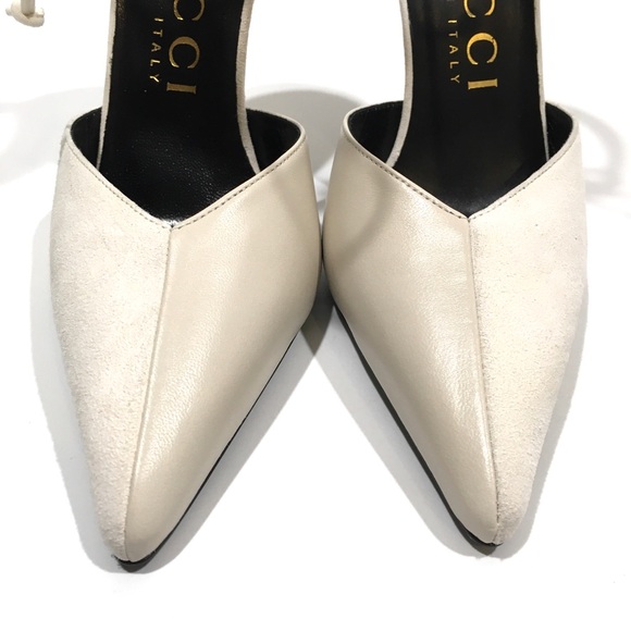 GUCCI PRISCILA ANKLE CUFF PUMPS -LEATHER AND SUEDE -WHITE -US 7.5 -NEW - Picture 7 of 13